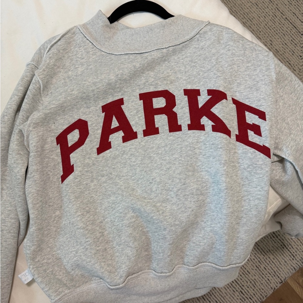 PARKER Gray Pullover Sweatshirt with Red Lettering